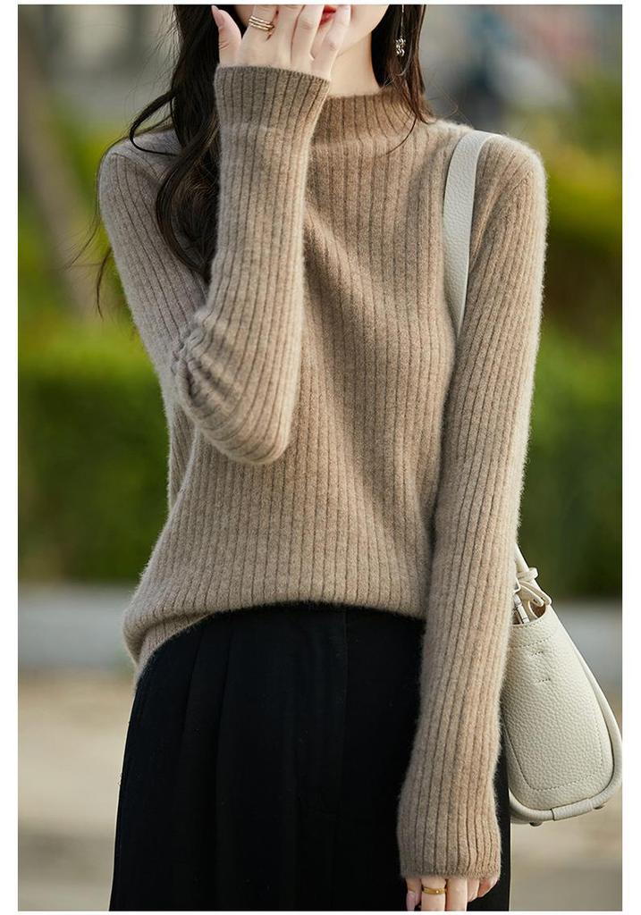 2024 Women's Striped Wool Pullover Sweater - Autumn/Winter Casual Knit Base Layer