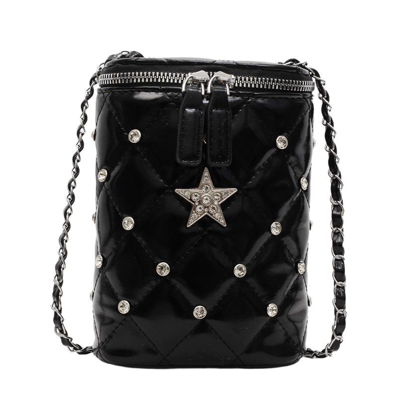 

Simple small fresh personality five-pointed star diamond-encrusted women s bucket bag literary commuter shoulder crossbody bag чорний