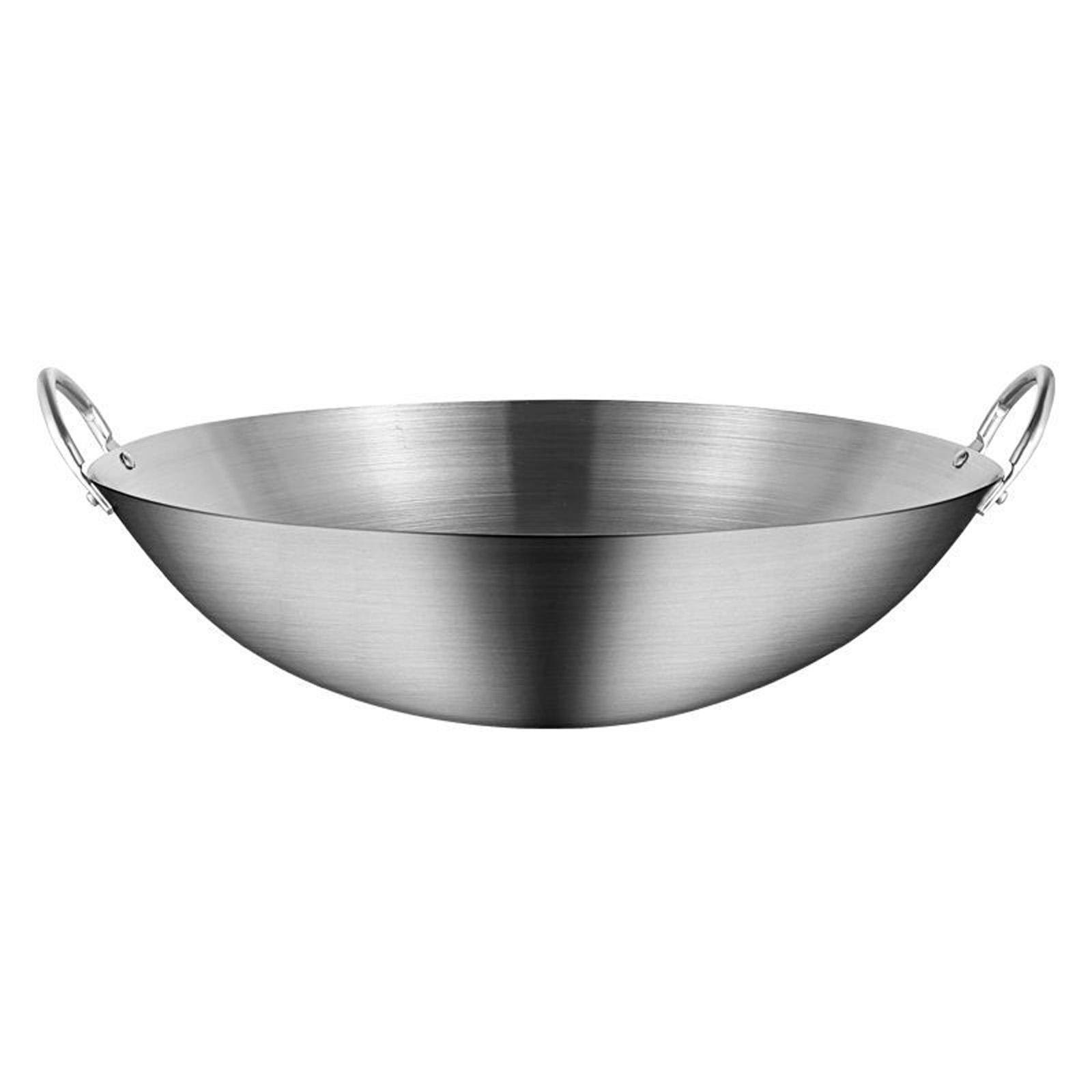 

Stainless Steel Wok Round Bottom Frying Pot For Gas Stove Large Capacity Pan Convenient Kitchen Utensil For Home Cooking one size