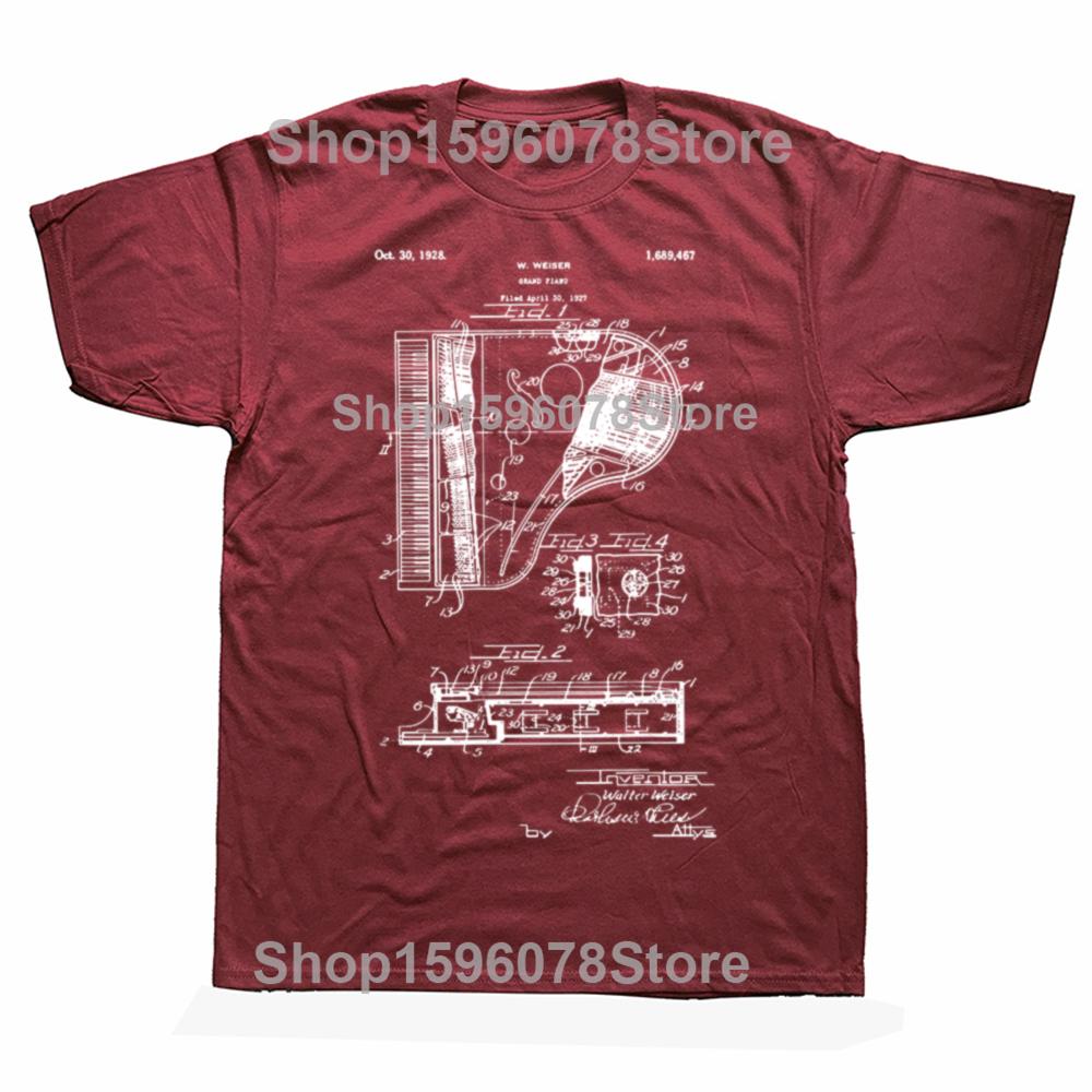 Funny Grand Piano Patent Graphic 100% Cotton T-shirts Men Women's Fashion Casual Tshirt Loose Oversized Streetwear T Shirt