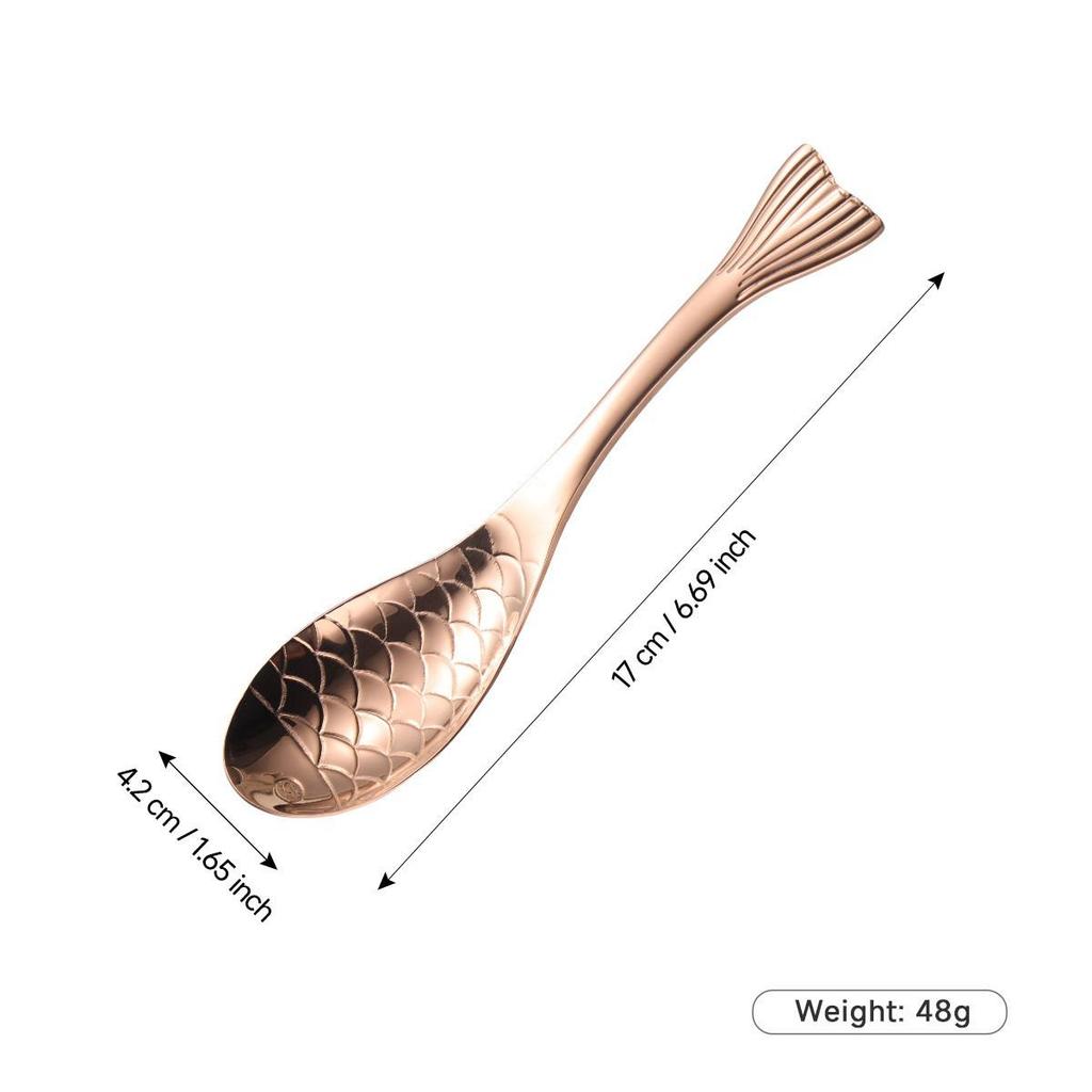 Gold-Plated 304 Stainless Steel Spoon - Creative Cartoon Fish Design, Perfect for Soup, Dessert, Rice, Stirring, and Teaspoon Uses.