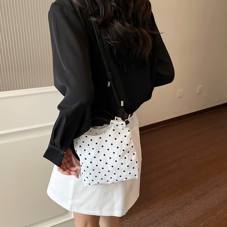 Vintage Polka Dot Drawstring Mini Bucket Bag