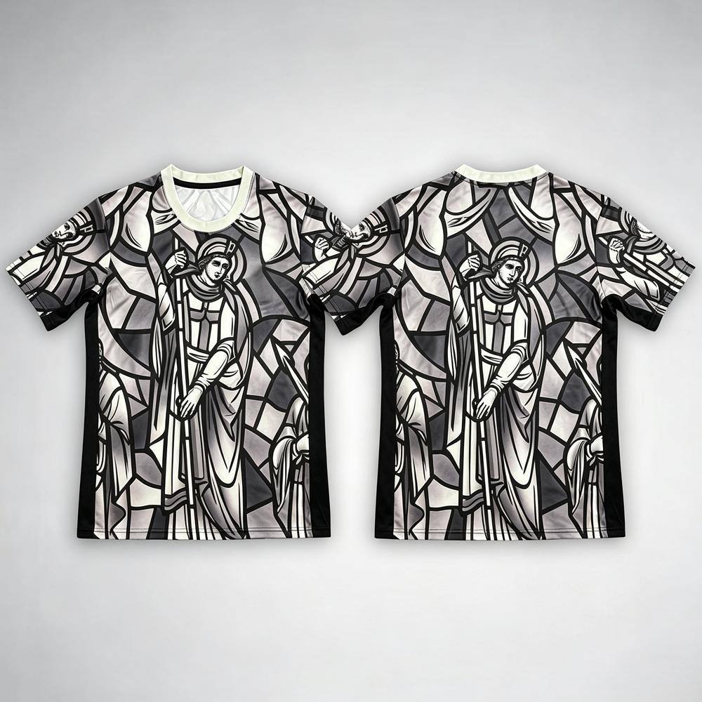 Saint George Stained Glass Style Football Jersey Mens 3D Print Quick Dry Sports Short Sleeve Tops Fan Edition Soccer T-Shirt 5XL