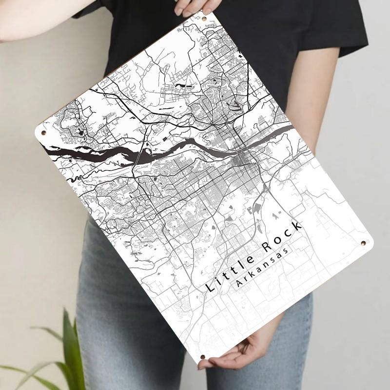 

Little Rock Arkansas City Map Metal Wall Art Modern Home Decor Minimalist Black White Line Drawing Print 20x30cm（7.8x11.8inch）