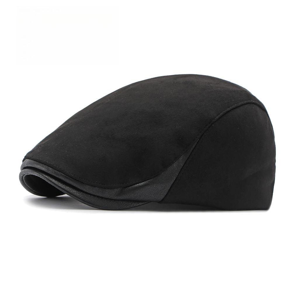 Unisex British Vintage Faux Suede Flat Cap, Leather Trim Duckbill Beret, Casual Painter Newsboy Hat for Men and Women