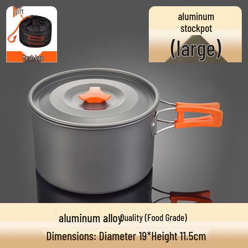 Portable Camping Cookware Set: Outdoor Pot, Cassette Stove, Hanging Pot, Picnic Tableware, and Cooking Utensils.