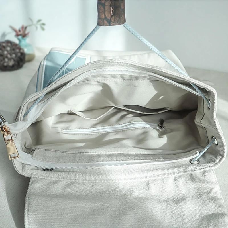 15 Inch Retro Chinese Style Canvas Backpack Handmade Embroidery Hanfu Artistic Zipper Drawstring Laptop Backpack for Women