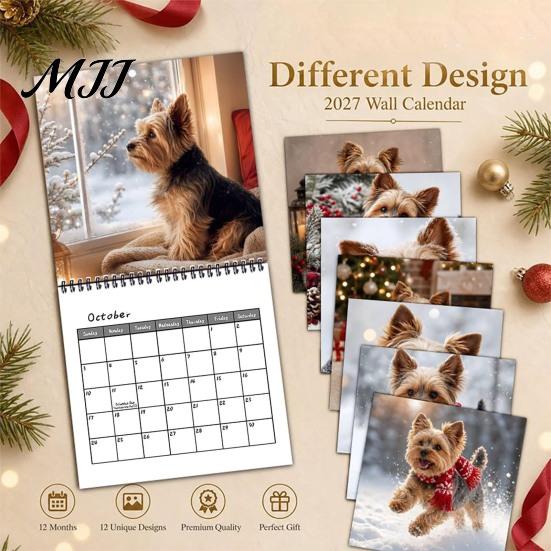 Dekorative Wandkunst Kalender Yorkshire Terrier 2027 Kalender, Hundethema 12 Monate mit Tierdekor Niedliche Yorkie Fotos, Spiralbindung Hängeplaner