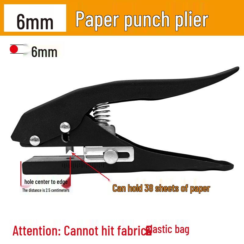 Manual 2-Hole Punch for up to 40 Sheets, 6mm Round Punch for Office and Student Binders.