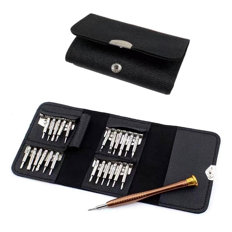 

Набор многофункциональных отверток 25-в-1 с кожаным чехлом для устройств Apple и домашнего ремонта.