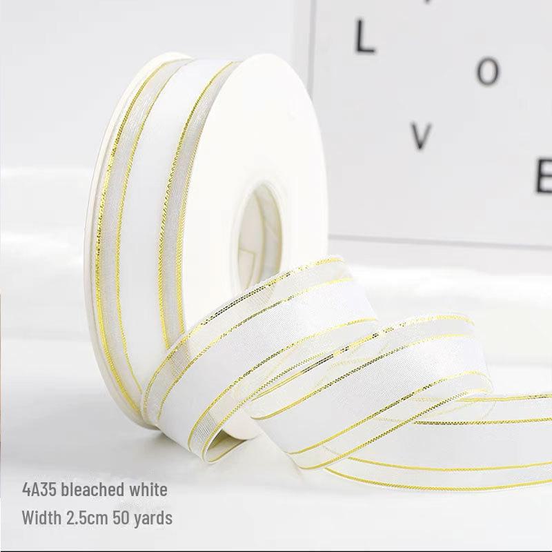 

Шелковая лента «С днем рождения» с цветочным узором и золотой отделкой для упаковки тортов и подарков