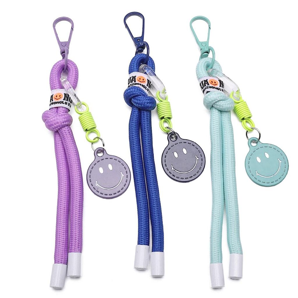 Alloy+nylon Woven Smiley Face Keychain For DIY Bag Accessories