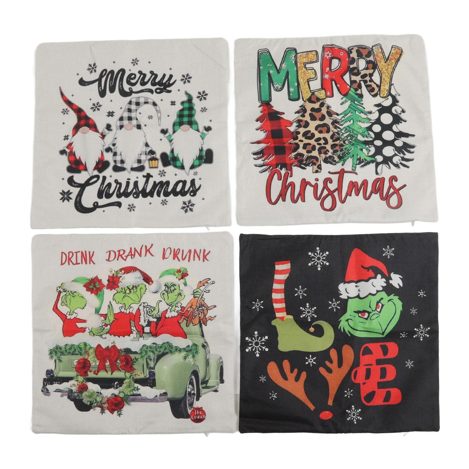 

Рождественские наволочки с зелеными героями мультфильмов, льняной материал, застежка, рождественские украшения 4 Combination Pack A17 20