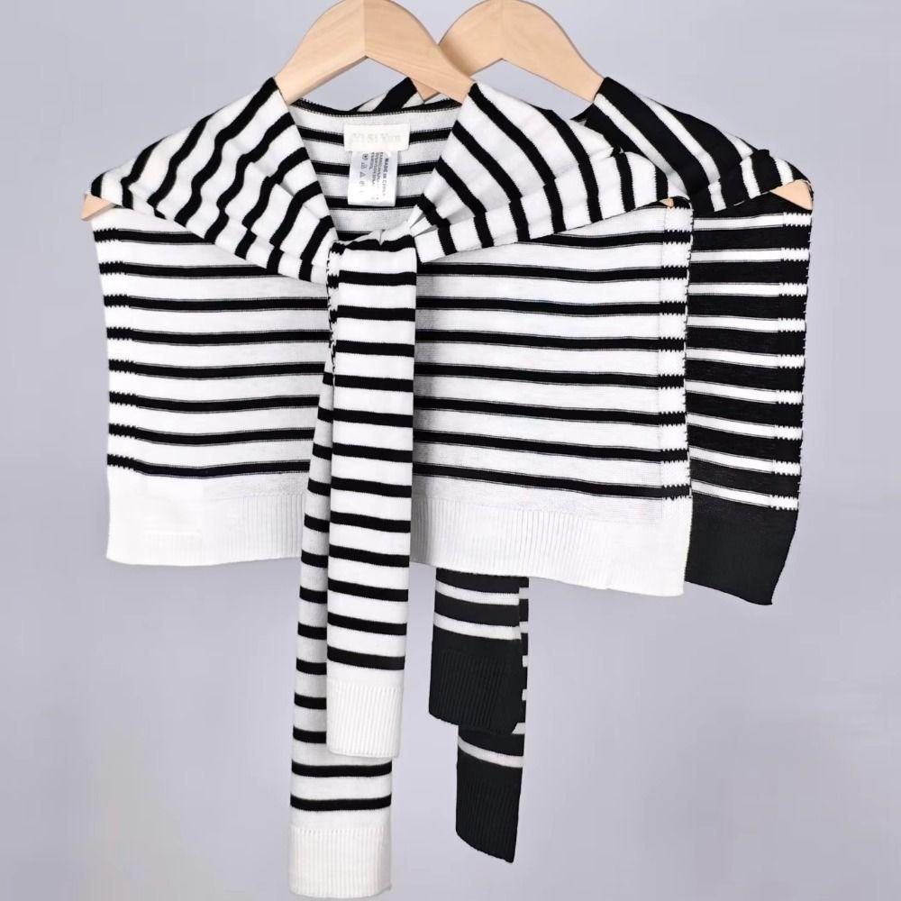 Striped Knitted Shawl Thin Warm Shoulder Wrap Trendy Shoulder Protection Scarf Korean Style