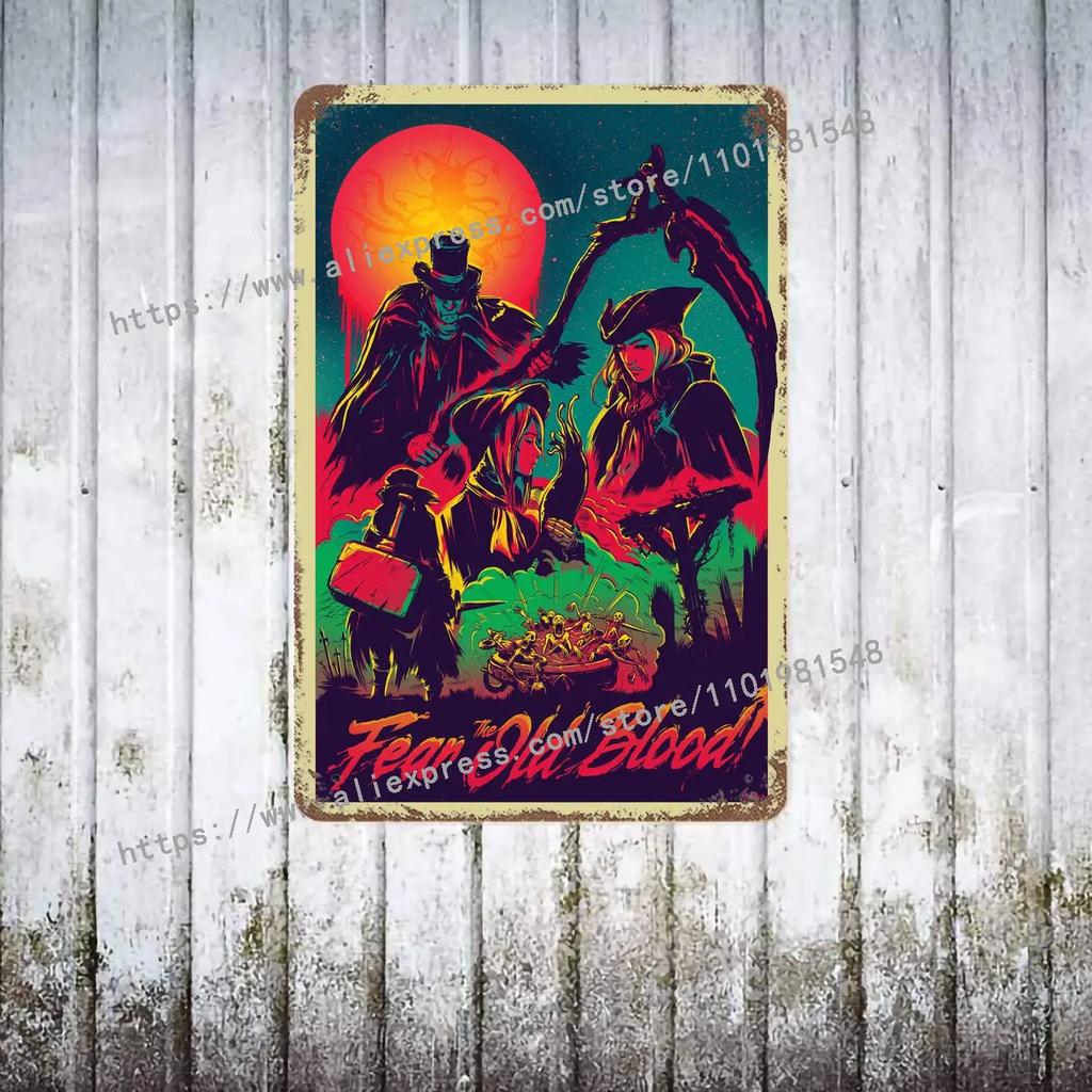 Bloodborne Video Game Metal Decor Poster Vintage Tin Sign Metal Sign Decorative Plaque for Pub Bar Man Cave Club Wall Decoration