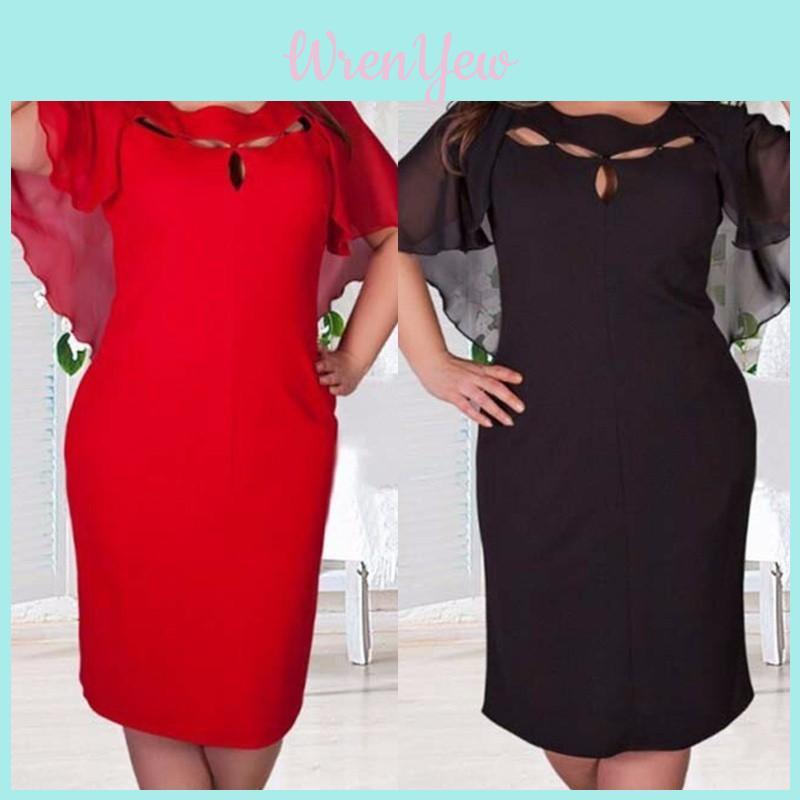 Women Fashion Hollow Out 6xl Plus Size Short Sleeve Solid Color Dress For Effortless Style**