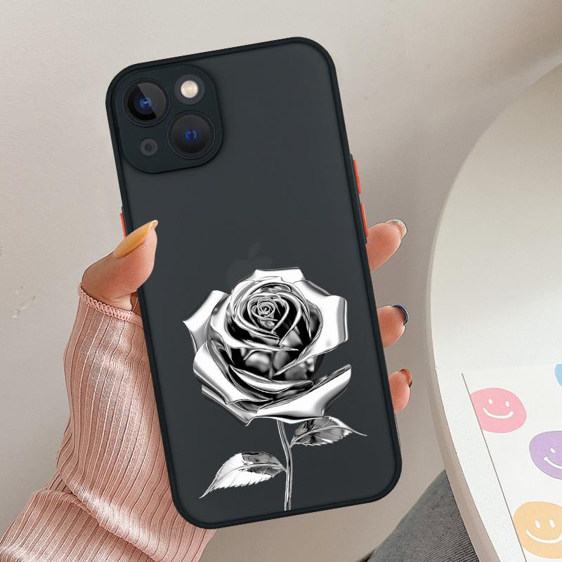 INS Fashion The Silver Rose Phone Case For iPhone 16 15 11 12 14 13 Pro Max Mini X XSMax XR 7 8 Plus SE4 16e Cute Silica Covers