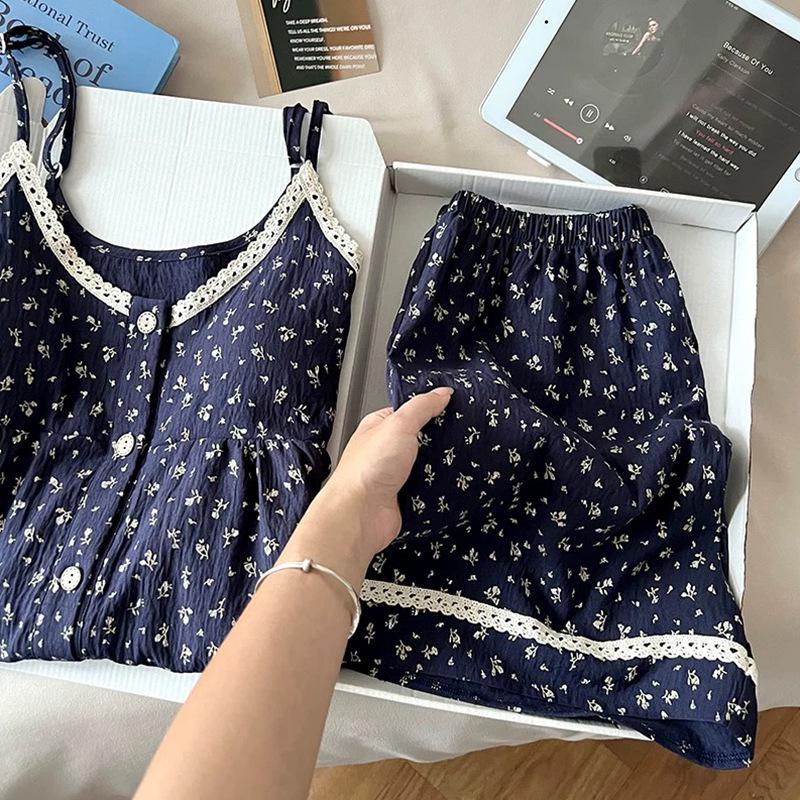 

Women s Summer Strappy Sleepwear Set with Padded Bra - Pure Cotton, Round Neck XL-2XL