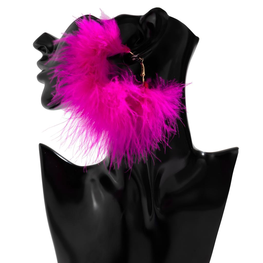 Exaggerated Big Circle with Fluffy Feathers Hoop Earrings for Women Trendy Ladies Wedding Large Earrings 2026 Fashion Jewelry