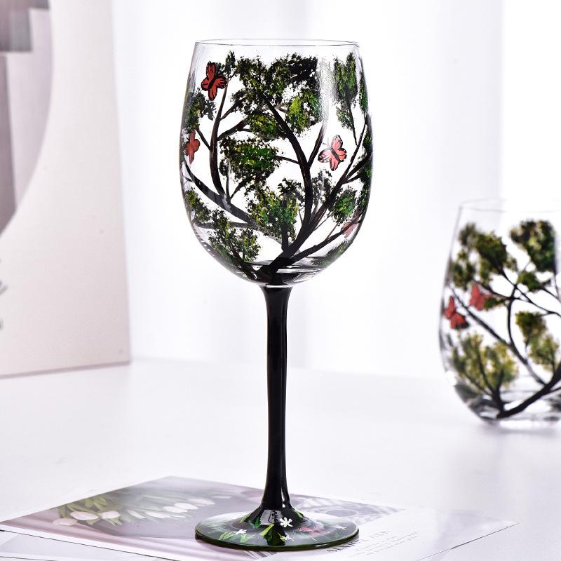 Hand-Painted European Crystal Wine Glass - Four Seasons Design for Home Decor
