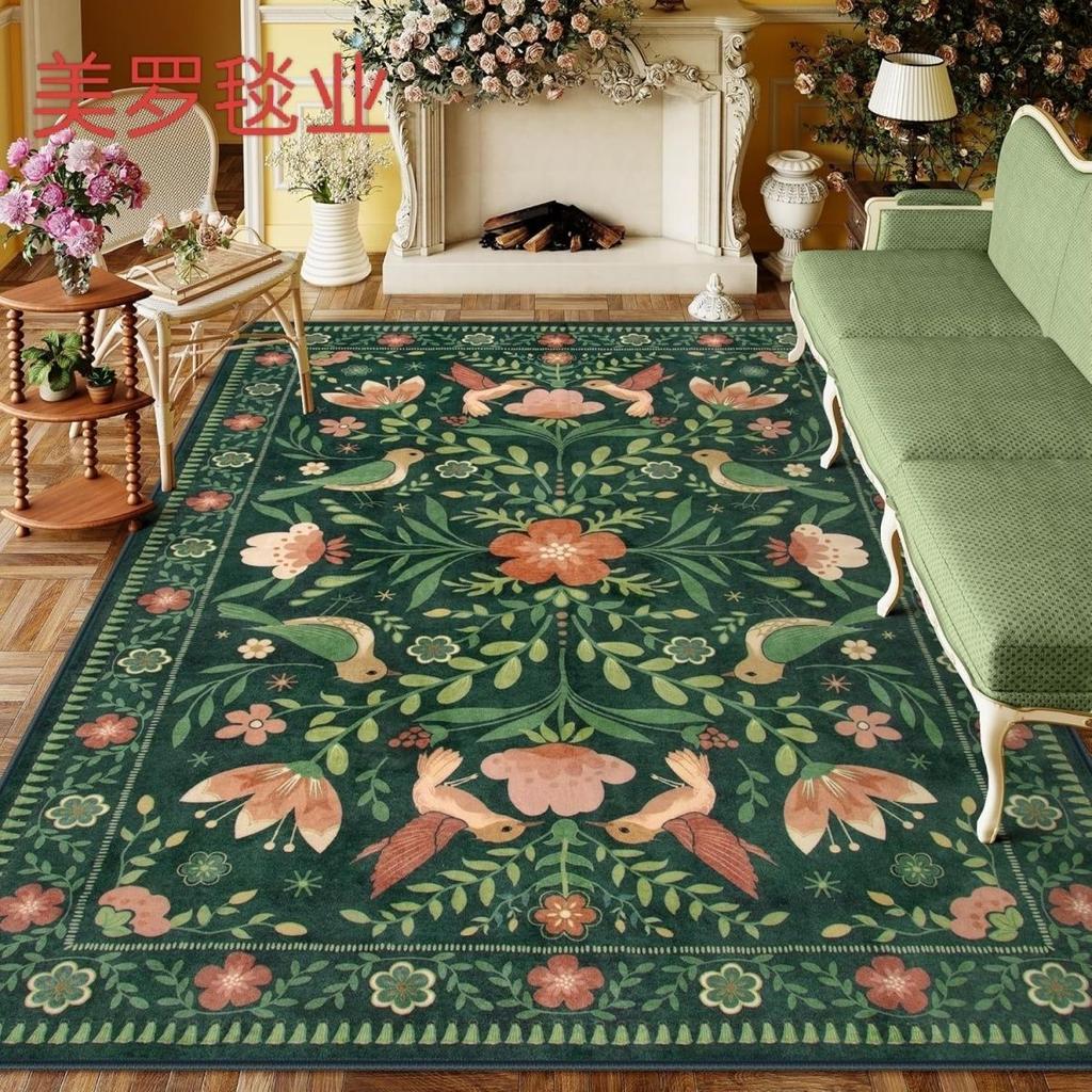 Plant Flower Pattern Living Room Carpet Retro American Decoration Sofa Coffee Tables Washable Rug Bathroom Kitchen Non-slip Mat
