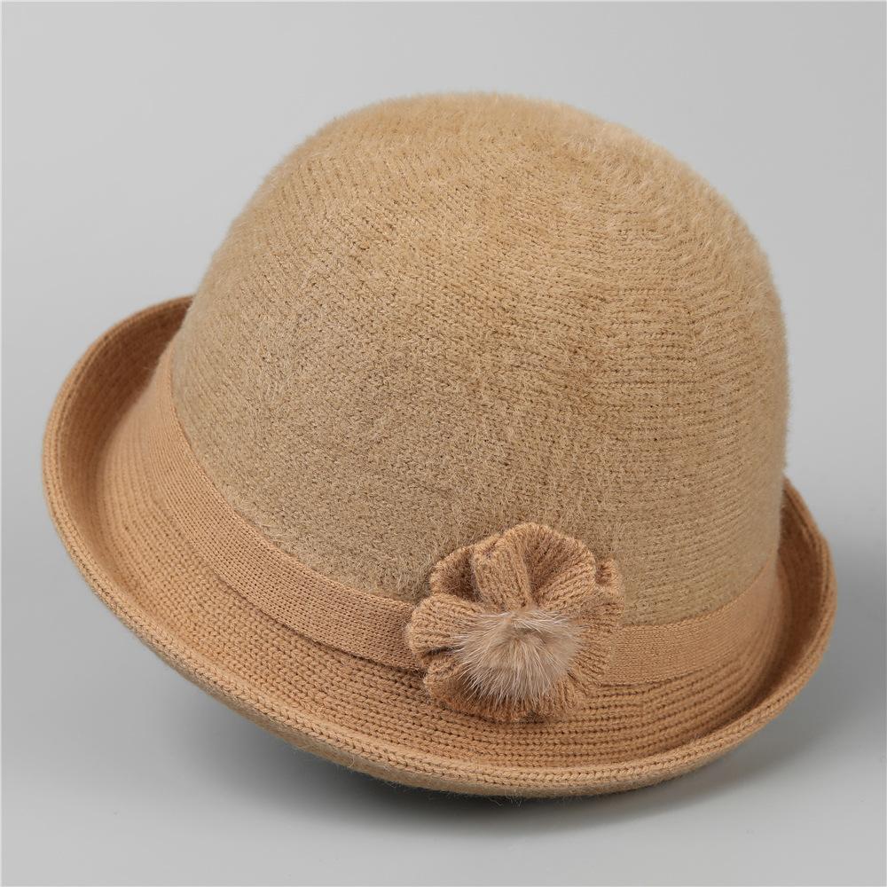 Hat female autumn and winter mother knitted bucket hat velvet warm crimping basin hat in the elderly grandma hat cold