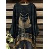 Fashion New Arrival Plus Size Bastet Egyptian Cat Goddess Print Women's Top Elegant Casual Style Round Neck Long Sleeve T-Shirt