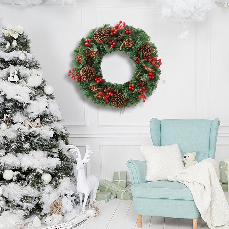 Christmas Wreath Artificial Christmas Decor Festive Wreath With Red Berries Pine Cones For Front Door Outdoor Indoor Home Porch