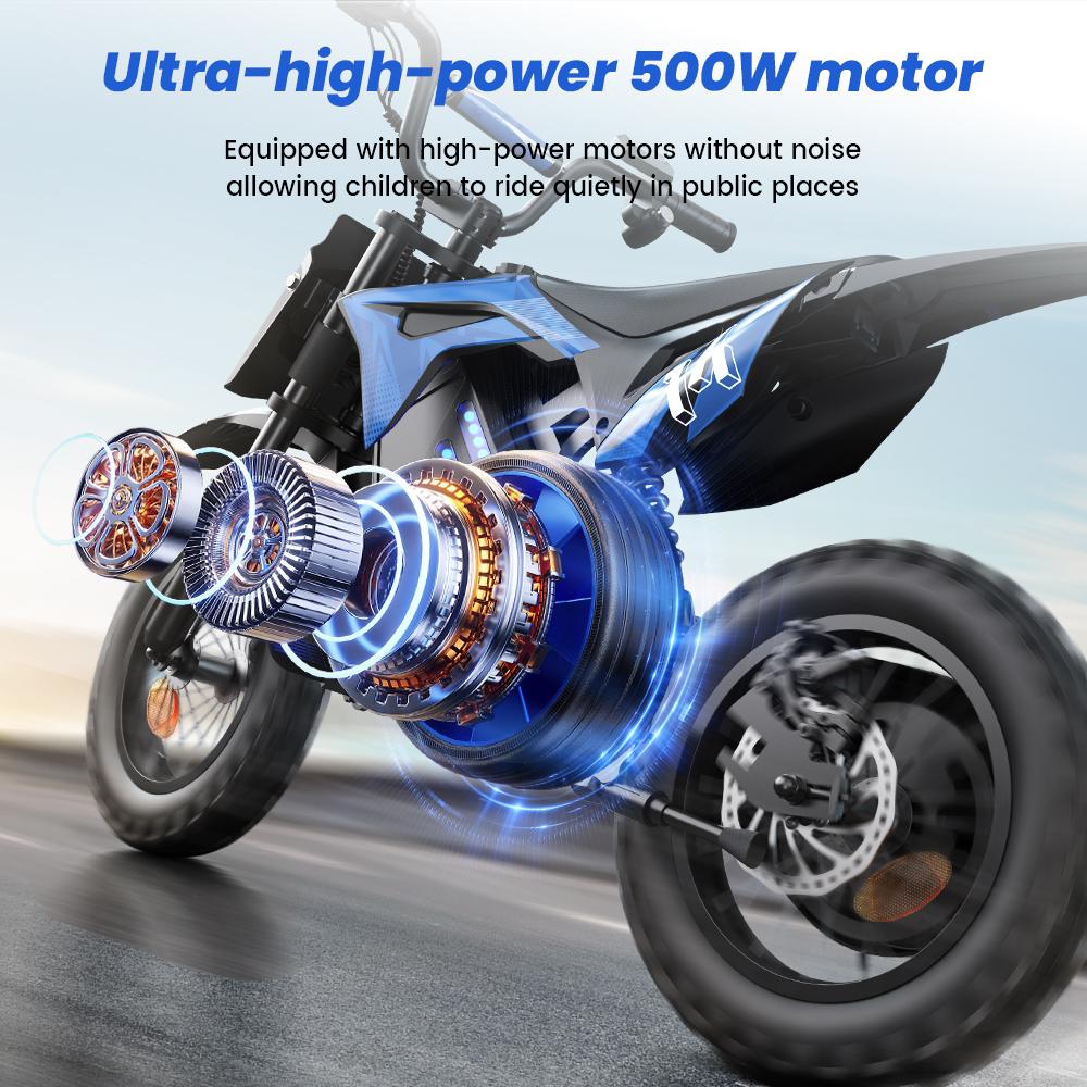 A14 Kids Electric Bicycles 14 Inch 500W Motor 36V5.2Ah Battery 20-22km Range Shock Absorption, Bluetooth LED Lights