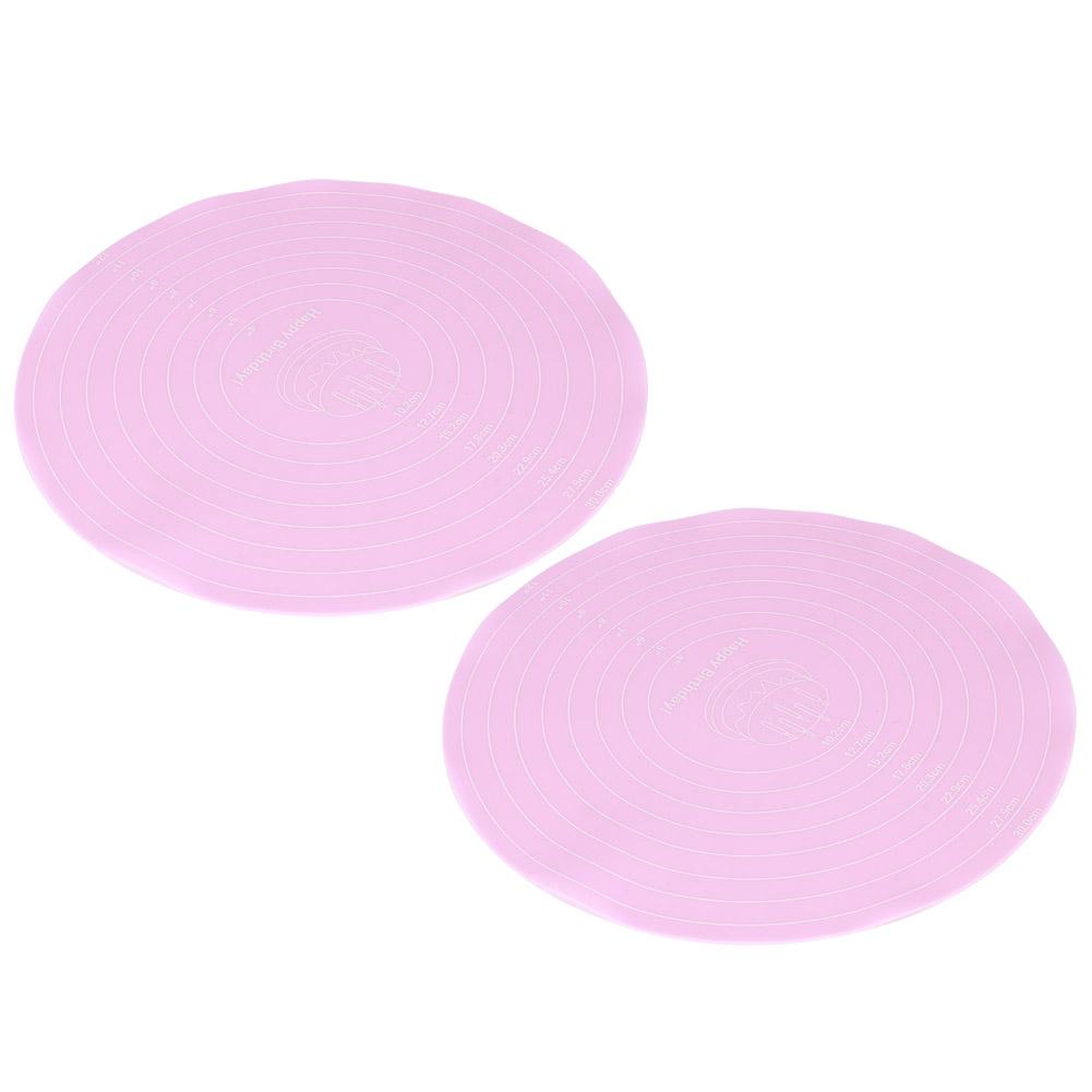2PCS NonStick Round Silicone Dough Rolling Mat Baking Pastry Pad Sheet Liner for Cake Turntable Stand