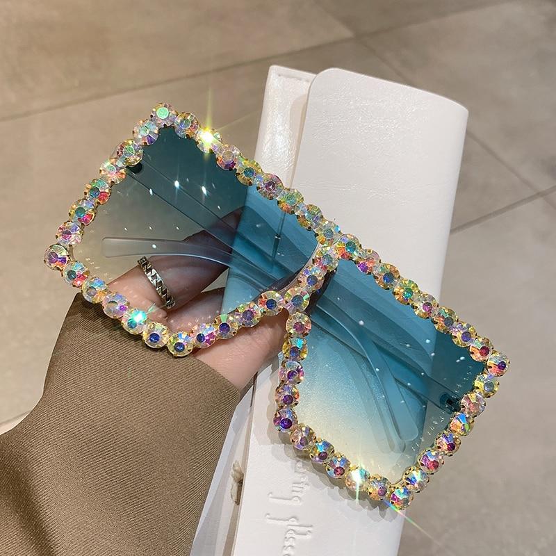 Sunglasses Women Oversized Square Diamond Men Fashion Rhinestone Sun Glasses Lady Luxury  Designer Eyewear UV400 Unisex