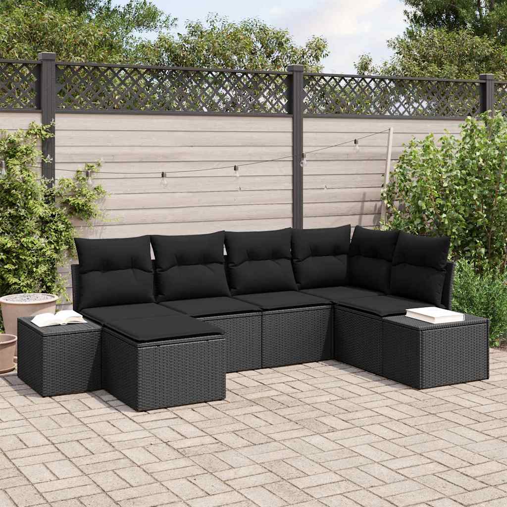 Garden Sofa Set with Cushions 6 pcs Black Poly Rattan
