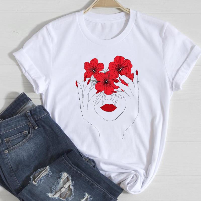 2026 Women Lady Clothing Floral Women Print European and American Short-sleeved T-shirt Women Clothing  Tops  Oversized TShirt