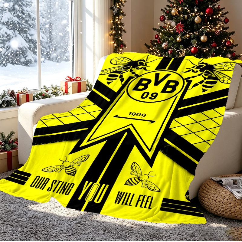 Borussia Dortmund Pattern Blanket for Home Decoration, Bed, Sofa, Car Travel, Camping, Suitable for All Seasons, Birthday Christmas Gift
