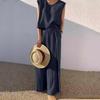 Spring/Summer 2023 Cotton Linen Casual Two-Piece Set: Sleeveless Top & Wide-Leg Pants for Women