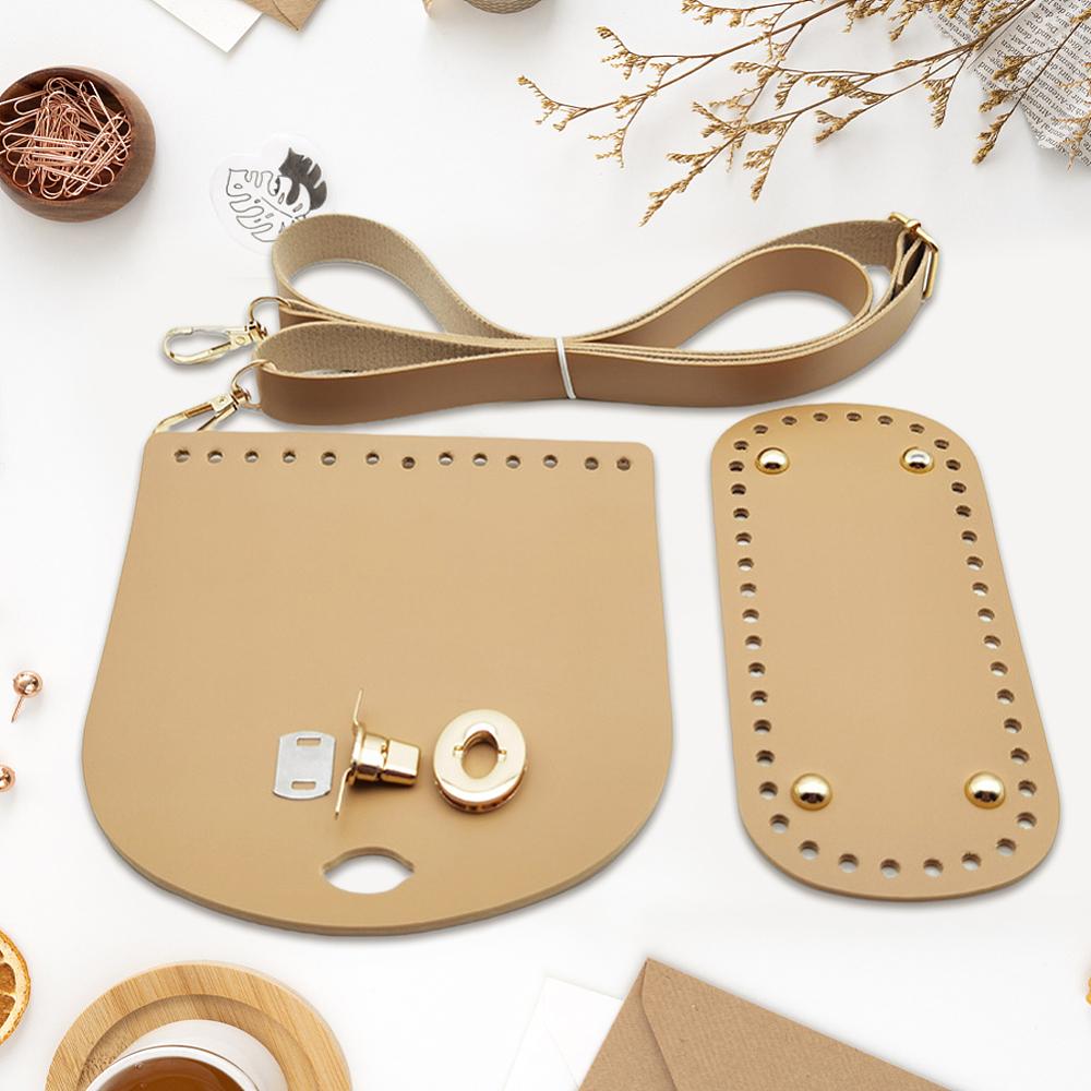 1 Set Handmade PU Leather Crochet Shoulder Bag Accessories Kits, Including Bag Strap, Bag Bottoms and Sheets, Khaki, 600~1250mm