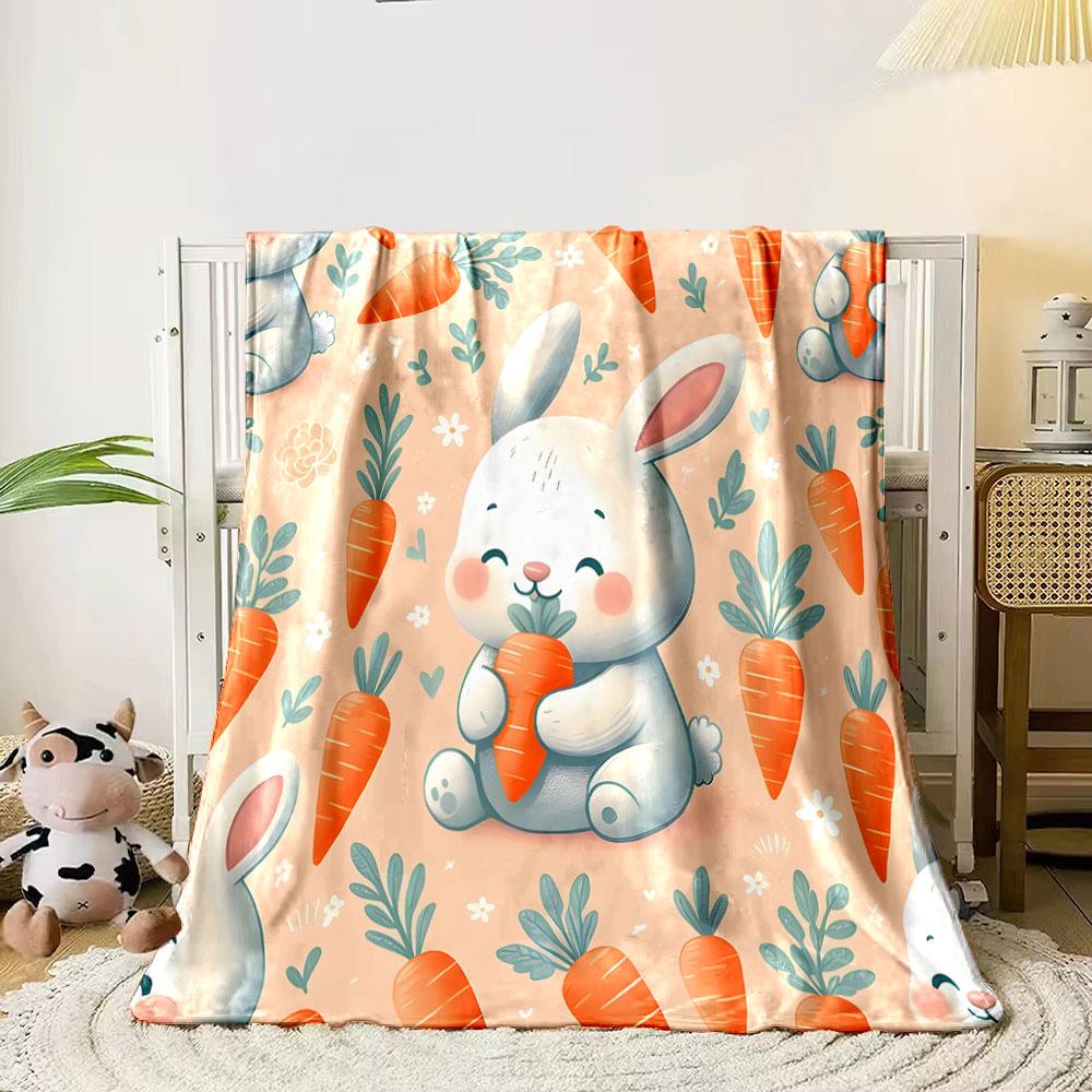 Cute Bunny with Carrots Pattern Print Blanket Soft and Cozy Perfect for the Living Room Bed Sofa or a Nap,gift