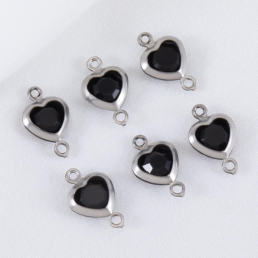 10pcs 7.5mm Stainless Steel Double Hole Heart Pendant Colorful Crystal Charms Connector for DIY Necklace Bracelet Jewelry Making