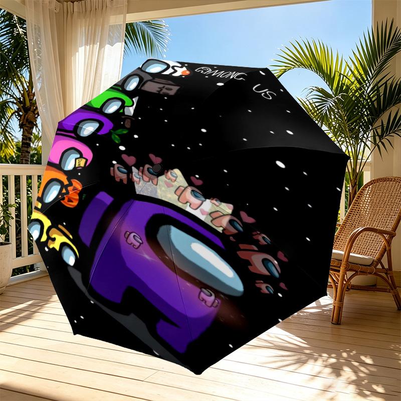 Among Us Print Automatic Open Close Umbrella, Portable Foldable Umbrella, for Outdoor Commute Camping Trip, Ideal Birthday Gift