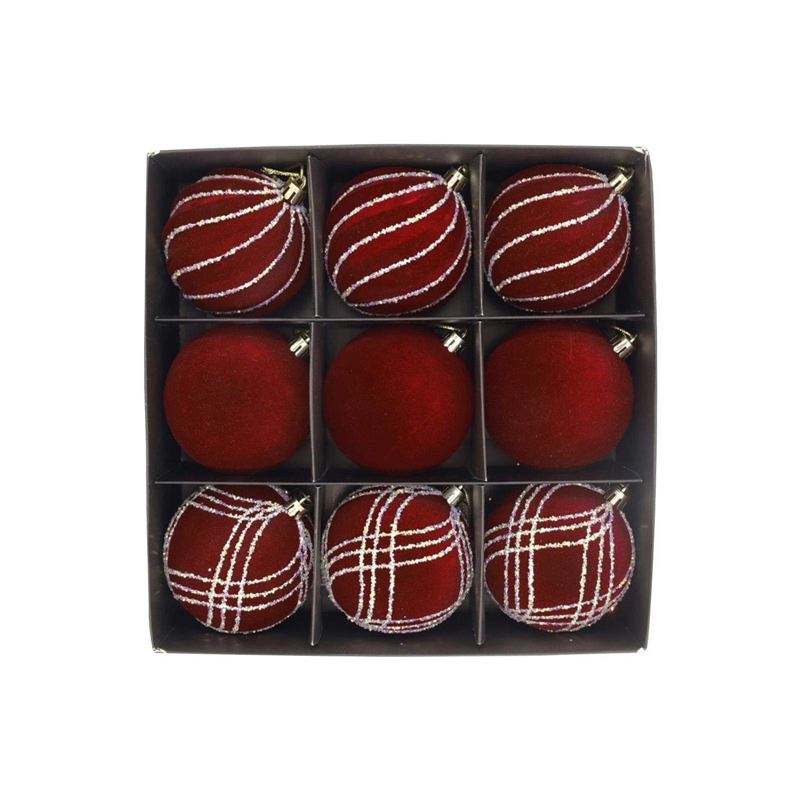 

Набор из 9 бархатных рождественских шаров с бриллиантовой крошкой - Разноцветные блестящие украшения для декора праздничной елки One Size красный