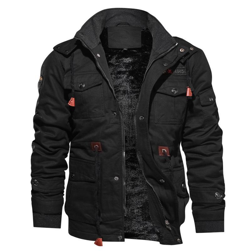 Autumn and Winter Men's Hooded Fleece Thickened Jacket Large Size Cotton Medium and Long Tooling Washed Jacket Men