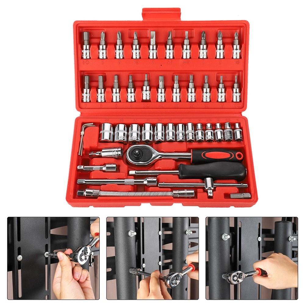 46pcs Car Repair Tool Set Featuring 1/4 Inch Socket Ratchet Torque Wrench and Multi-Purpose Tools Kit for Auto Maintenance