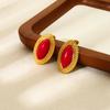18K Gold Plated Black and Red Horse Eye Resin Stainless Steel Stud Earrings