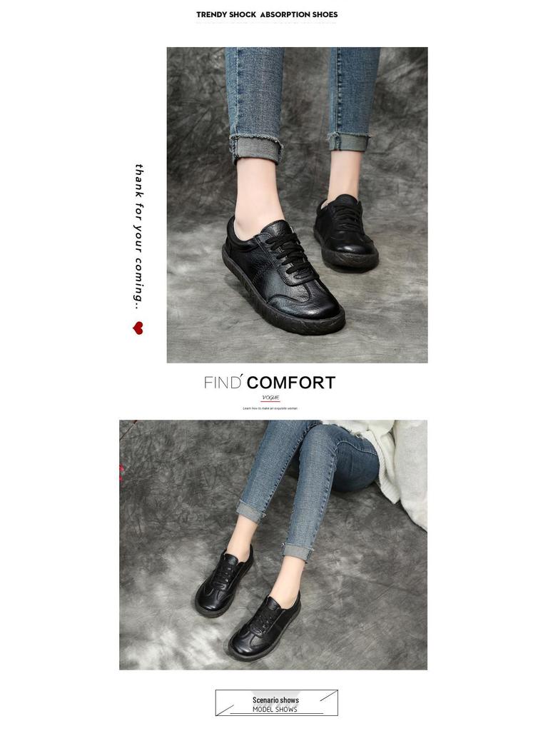 2025 Spring/Summer Genuine Leather Non-Slip Women's Soft Sole Shoes for Moms, Mori Girls, and Pregnant Women - Versatile Handmade Design.