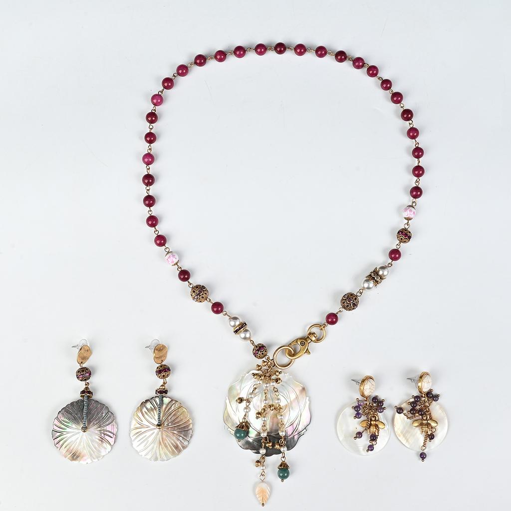 Natural Stone Pearl Necklace Personalized Shell Pendant Sweater Chain Long Handmade Retro Pearl Necklace Earrings Set