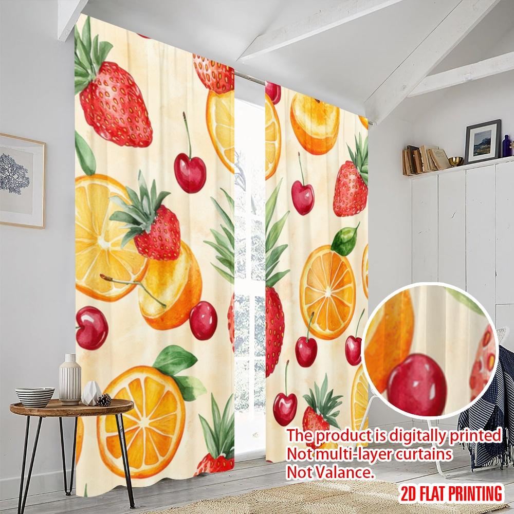 2pcs,2D Plane Printing Curtains Digital Printed Fruit Fiesta 100% Polyester (without Rod) All Seasons Use for Living Room,