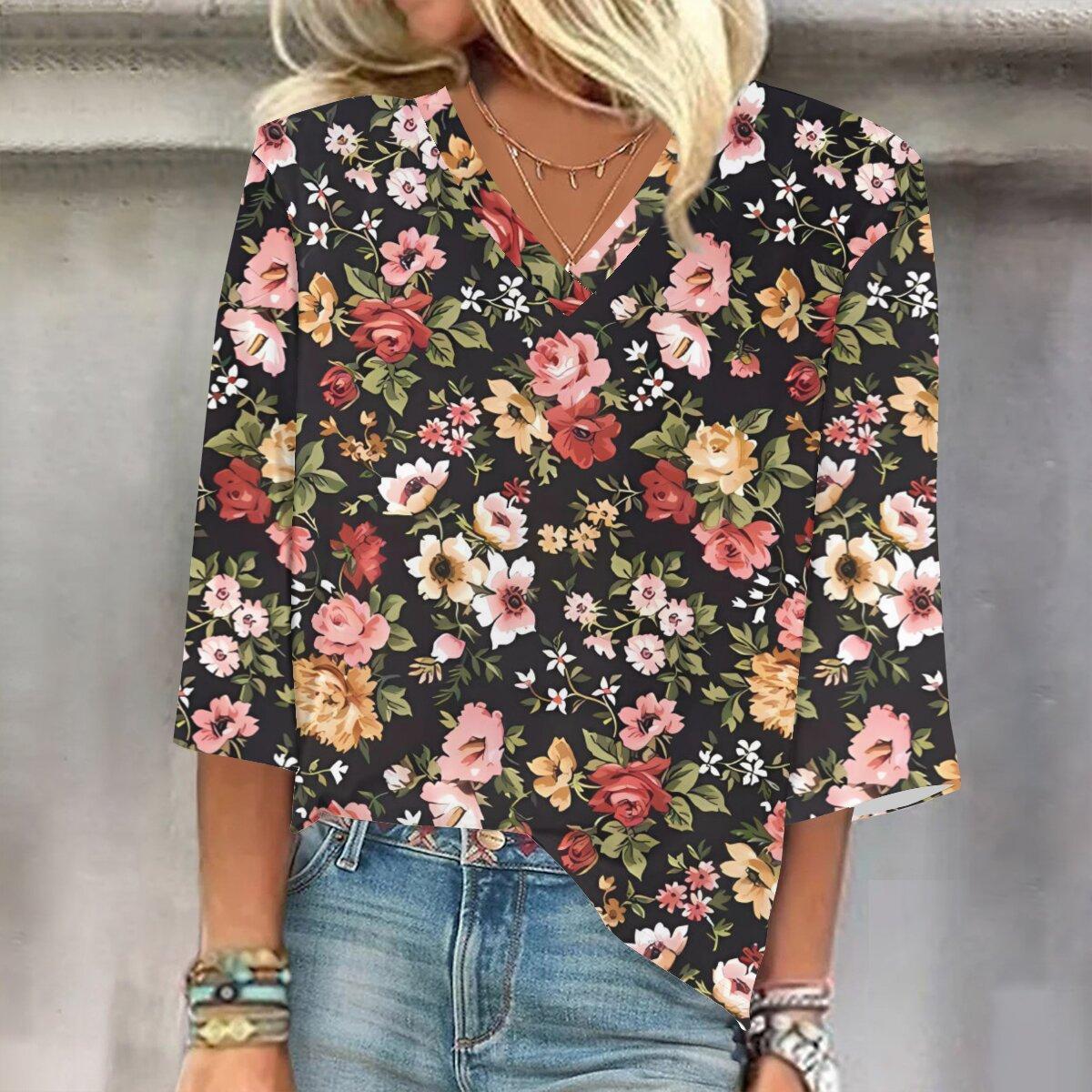 

2023 Весенне-осенний новый модный топ с рукавом 3/4 и принтом