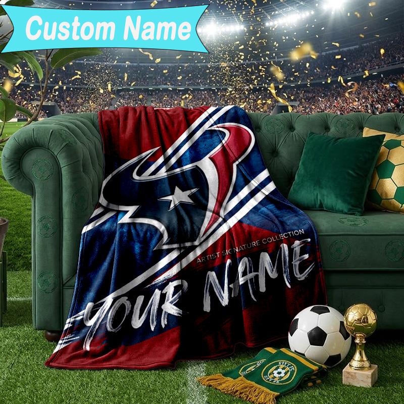 Custom Name Blanket basketball Texans Logo Blanket Bedding Blanket for Travel, Camping, Living Rooms, Offices, Sofas, Fan Christmas gift