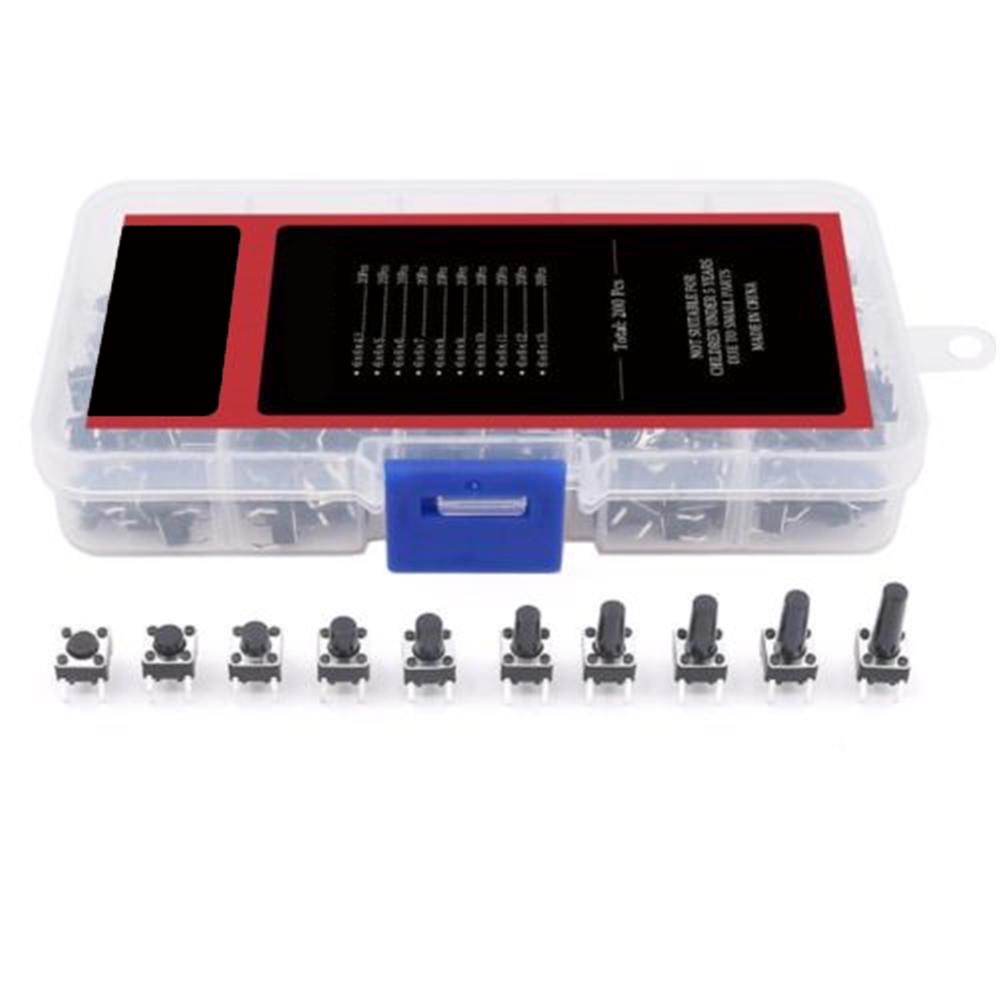 200 Pcs 10 Value Micro Momentary Tactile Push Button Switch Tact Assortment Kit