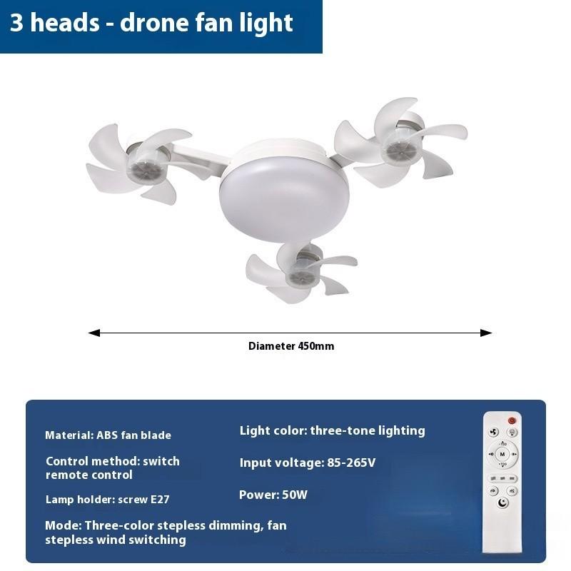 

Dimmable Electric Ceiling Fan E27 Screw Drone Modeling Fan Lights Household Invisible Remote Control Fan Lamp Three heads（50W）